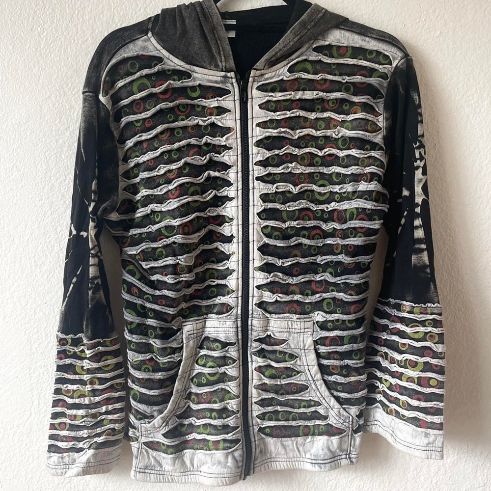 Vintage multicolored acid wash tie dye zip up hoodie